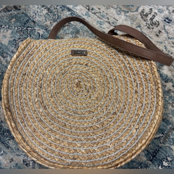 Sun ‘N’ Sand Handbags - Sun ‘N’ Sand straw bag with silver glitter circles